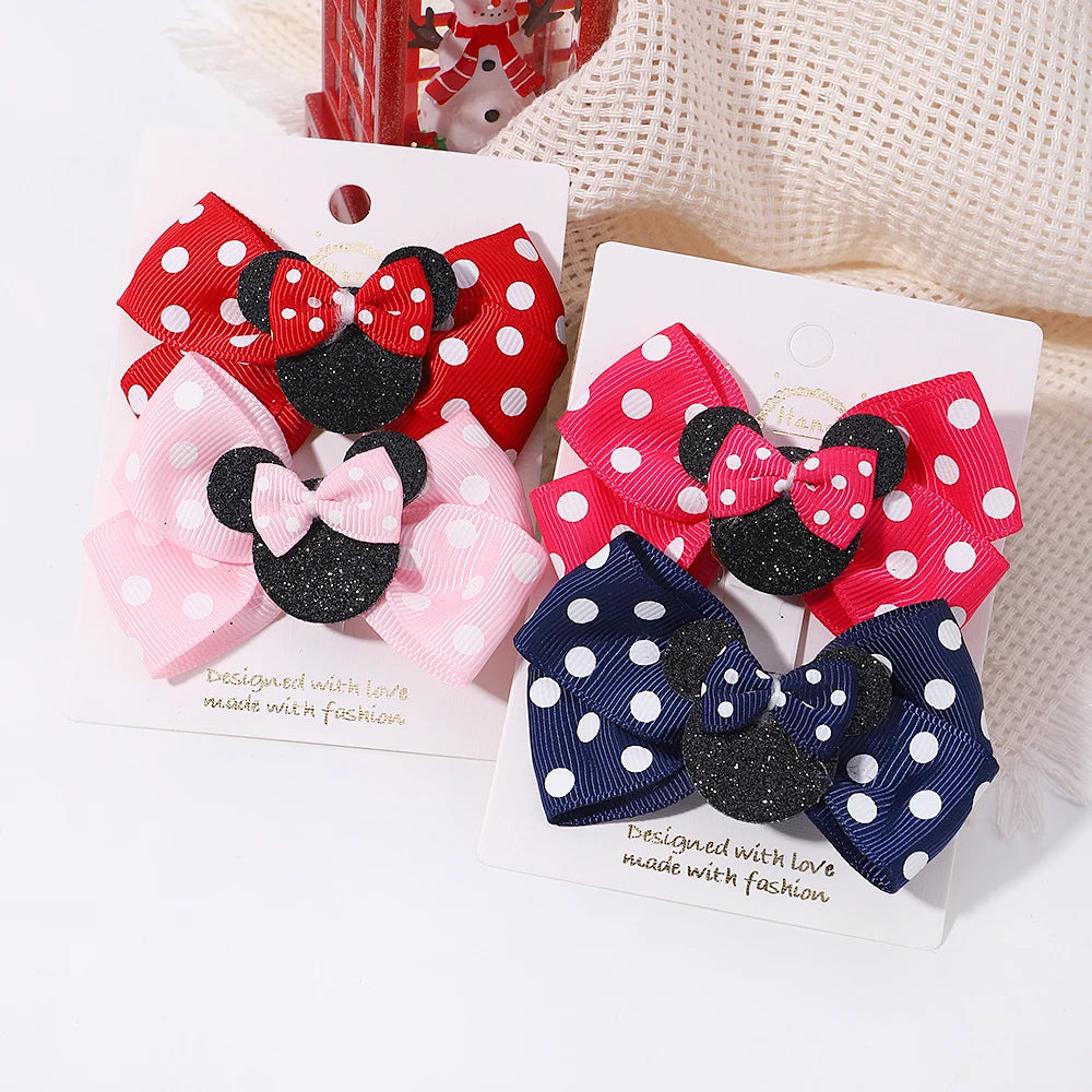 2pcs/Set Girls Polka Dot Bow Hair Clips – Cute Toddler Cartoon Hairpins, Baby Boutique Hair Accessories