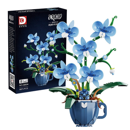MOC Building Blocks Orchid Flower Bouquet – DIY Bonsai Plant Model for Home Decor & Kids Gift