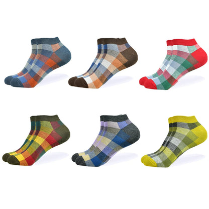 6 Pairs Colorful Novelty Ankle Socks - Harajuku Grid Space Cotton Casual Socks for Men & Women