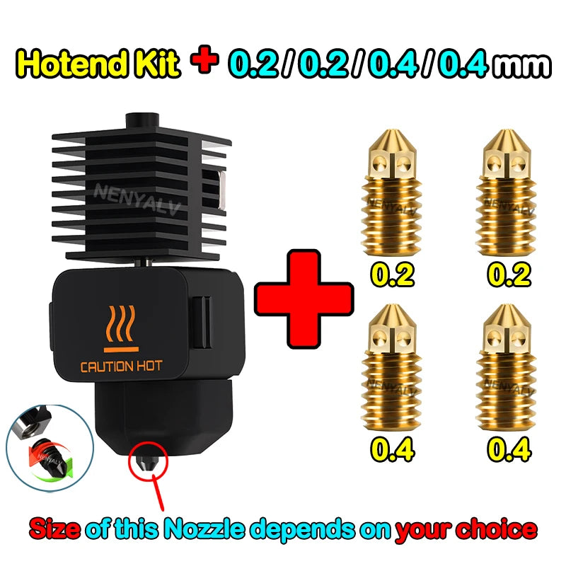 Bambu Lab A1 Mini Hotend Kit – 0.2/0.4/0.6/0.8mm Hardened Steel Nozzle Replacement for A1 3D Printer