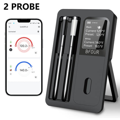 Wireless Bluetooth Meat Thermometer - IP67 Waterproof Probes with LCD Display, Rechargeable Booster for Grilling, Smoker, BBQ & Oven