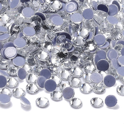 QIIY SS3–SS50 Crystal AB Black Glass Rhinestones – Hot-Fix Flatback Iron-On Stones for Wedding Dresses, Clothing, and Fabric Decoration