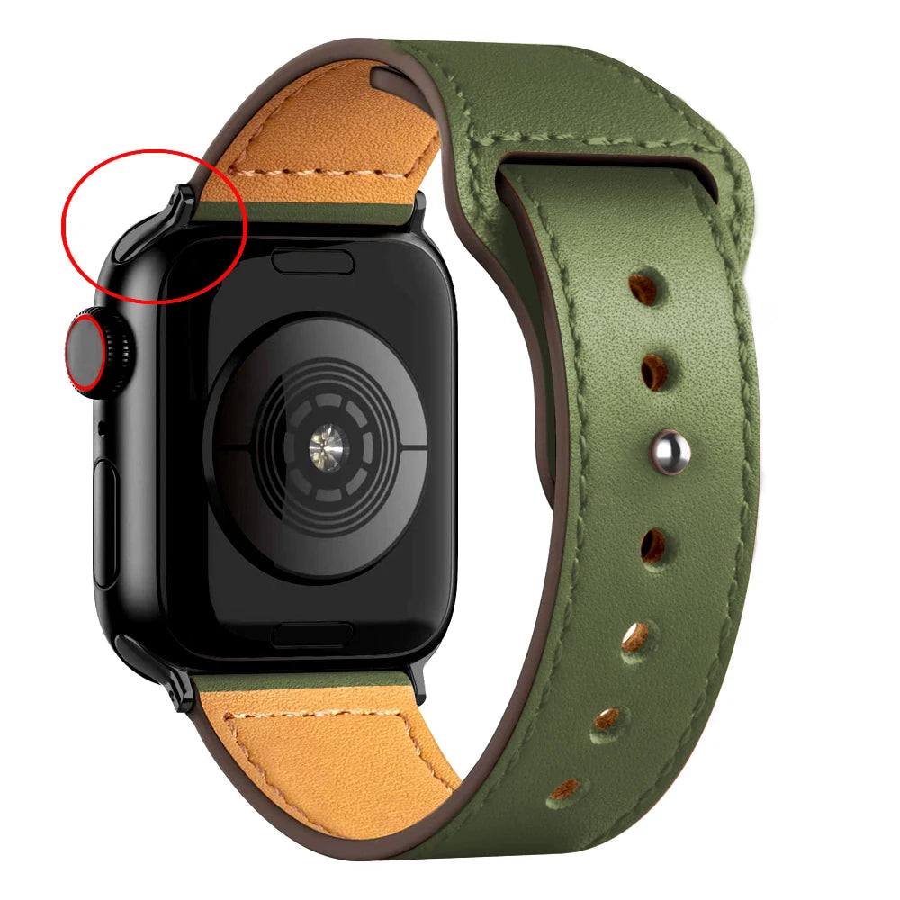 Leather Band for Apple Watch Ultra 2 – Compatible 49mm/45mm/44mm/41mm/40mm/38mm, Wrist Bracelet Strap for iWatch Series 3–9, SE, 4, 5, 6, 7, 8 & 9