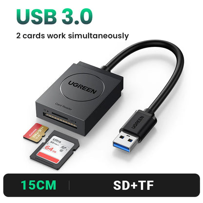 UGREEN 4-in-1 USB 3.0/USB-C Card Reader – SD, Micro SD, TF, CF, MS OTG Adapter for Laptop & PC