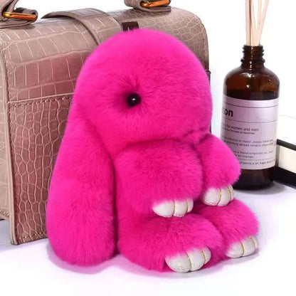 Fluffy Rabbit Fur Pompon Keychain – Cute Bunny Bag and Car Key Ring for Women and Girls