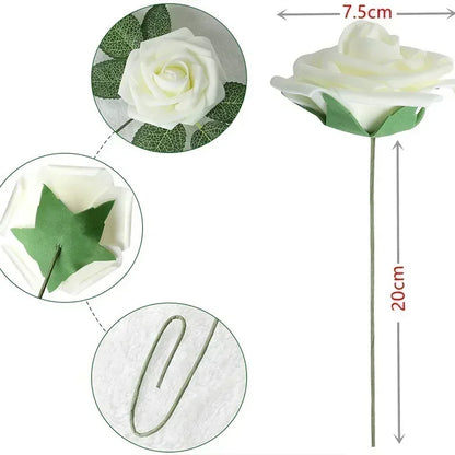 Artificial Rose Flowers Set - Foam Fake Roses in 10/25/50Pcs for DIY Wedding Bouquets, Party, Home, and Garden Decor