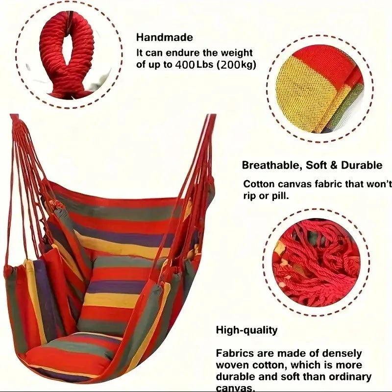 Durable Outdoor Camping Hammock - Adult & Kids Hanging Swing Chair for Travel, Indoor & Outdoor Relaxation
