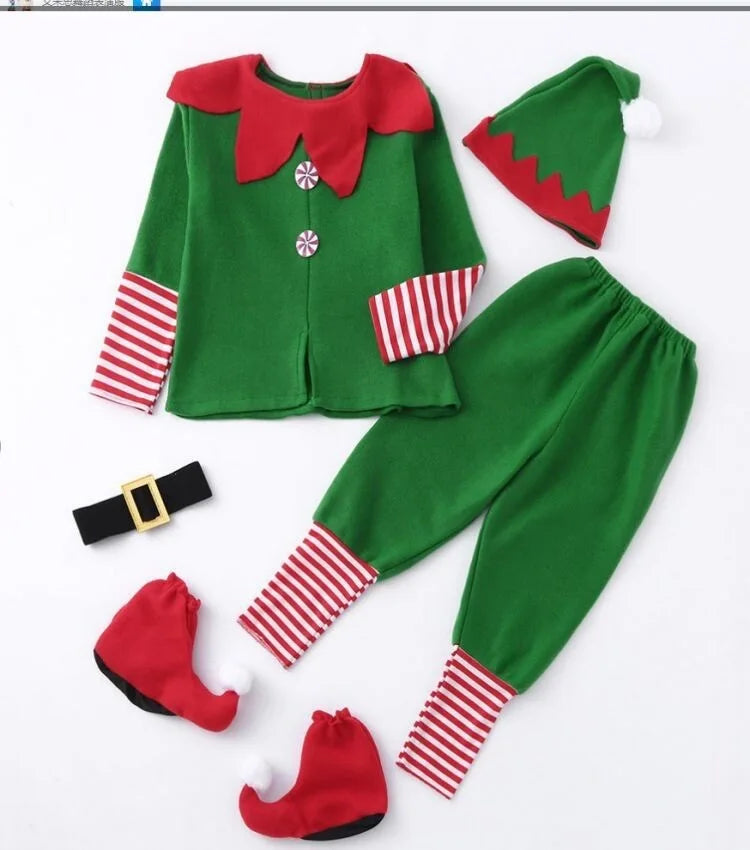 Kids Christmas Elf Costume Set – Green Santa Helper Outfit with Hat for Boys & Girls Holiday Party & Performance Wear