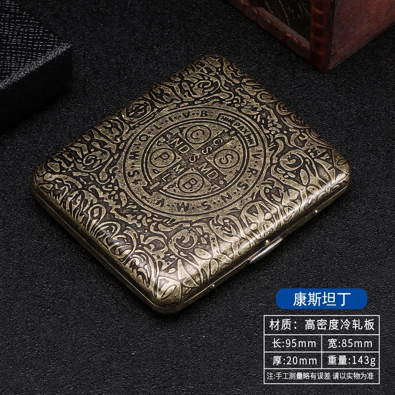 Retro Metal Cigarette Case - 20-Piece Capacity Vintage Bronze Tobacco Storage Holder