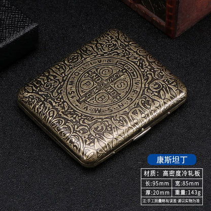 Retro Metal Cigarette Case - 20-Piece Capacity Vintage Bronze Tobacco Storage Holder