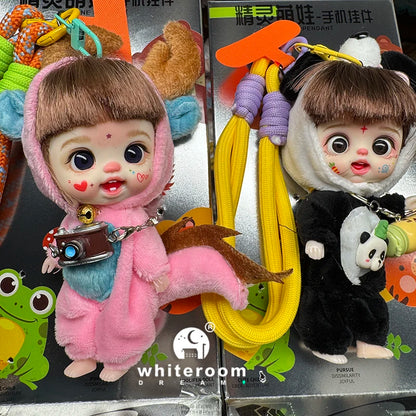 Mini Labbu Pocket Doll – Jointed Blythe-Style Boy & Girl Doll for Girls, Rainbow Ball Mobile Phone Decoration