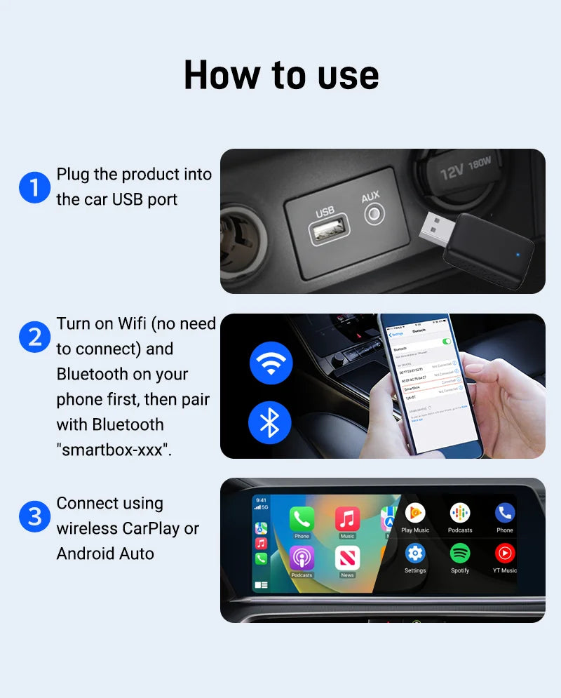 2025 Wired to Wireless CarPlay 2 in 1 Mini Adapter – Android Auto Smart Box, Plug & Play, OTA Update, Universal Compatibility