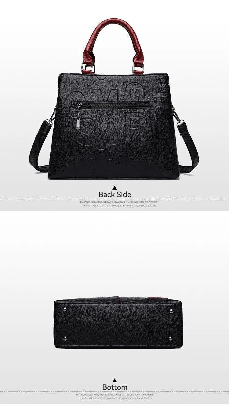 2023 New Fashion Large Capacity Shoulder Handbag - Solid Color, Soft Leather, Letter Embossed Ladies' Bag