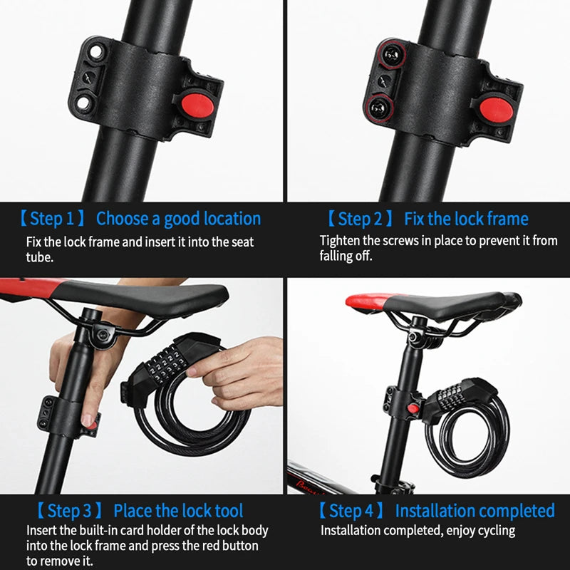 Universal Bicycle Lock - Mountain Bike 5 Digit Password Lock - Portable Anti-theft Security Steel Chain Motorcycle Lock