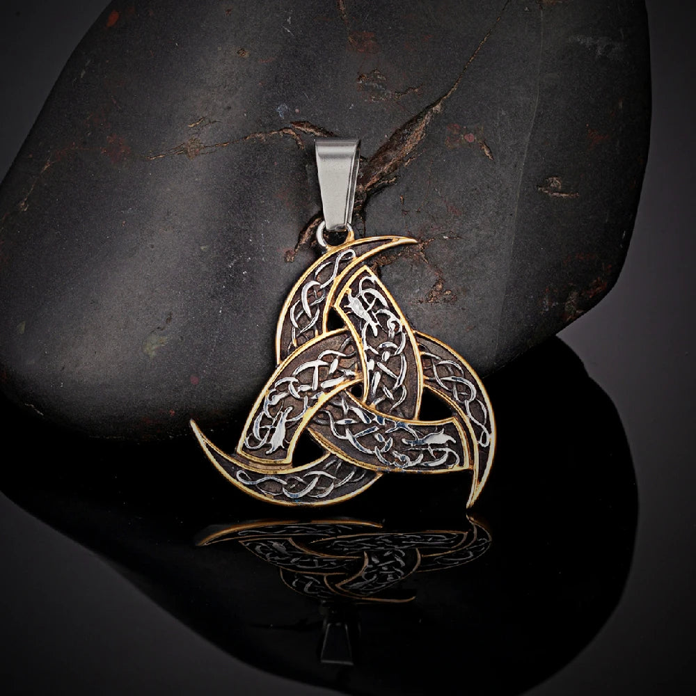 Men’s Celtics Knot Trinity Pendant Necklace — Stainless Steel Norse Runes Viking Amulet, Slavic Icelandic Vintage Jewelry Gift