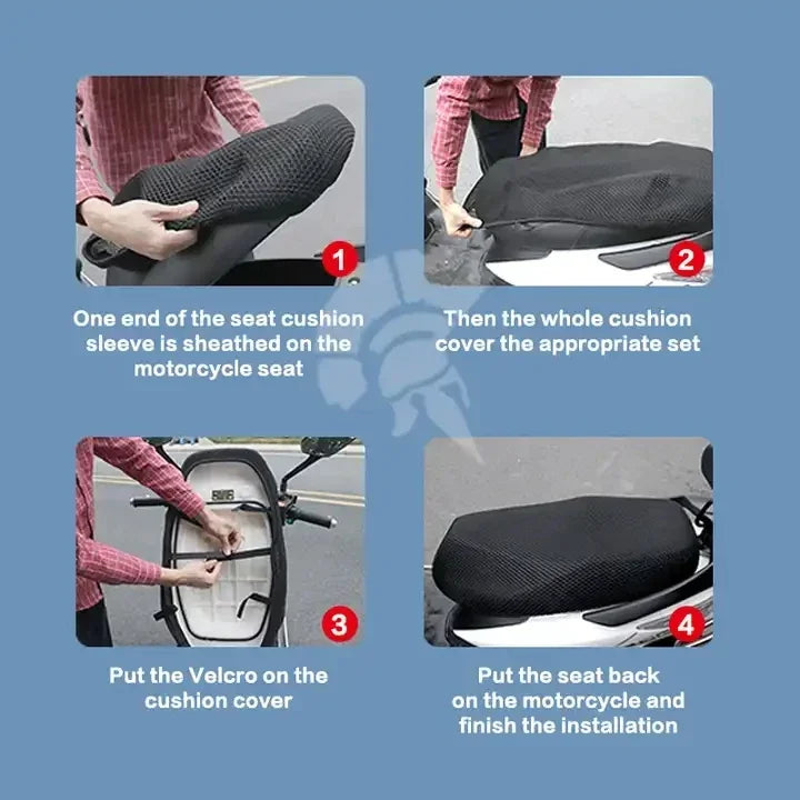 Summer Cooling 3D Mesh Motorcycle Seat Cover – Breathable Anti-Slip Scooter Cushion Protection Pad with Grid Design