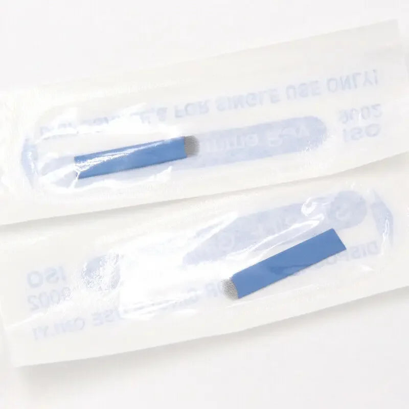 50pcs Microblading Tebori Blades 0.18mm — Manual Tattoo Needles for Permanent Makeup Eyebrows (7/9/12/14/17/21)