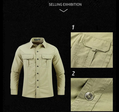 Men's Lightweight Tactical Shirt – Breathable Long Sleeve Outdoor Work Shirt with Sun Protection