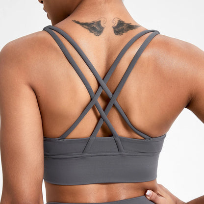 Push-Up Sports Bra for Women – Cross Back Yoga Crop Top, Shockproof Gym Fitness Bra for Running & Workout