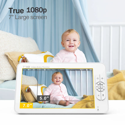 Babystar 7" Video Baby Monitor – 1080P HD IPS Display, Supports 2 HD Cameras, 24-Hour Battery, 1000ft Range, Split-Screen Babyphone