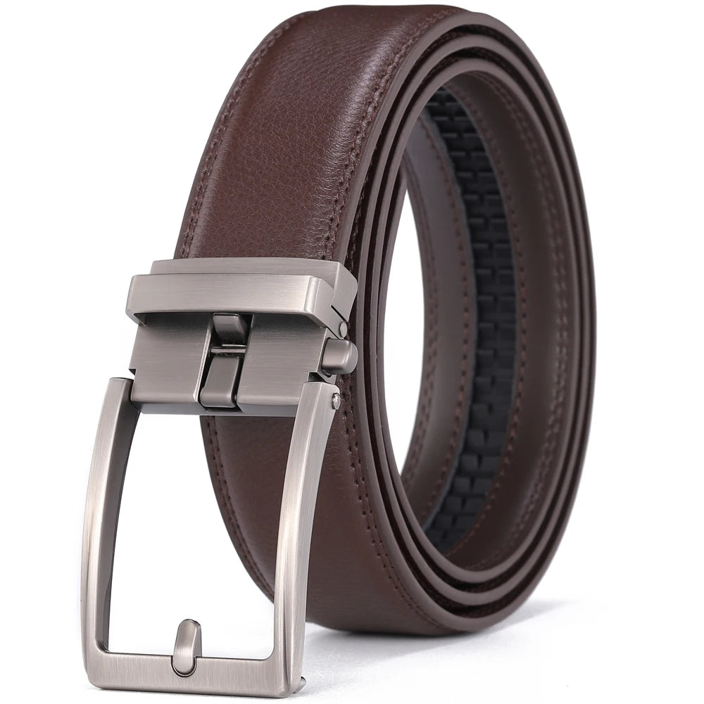 Men’s Luxury Leather Click Belt – Automatic Buckle Designer Waist Strap for Jeans (Blue, 3.5cm)