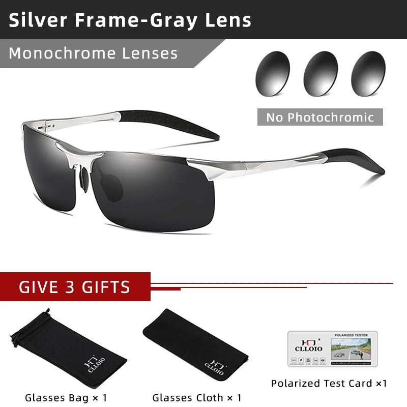 CLLOIO Aluminum Photochromic Sunglasses – Polarized Day & Night Chameleon Glasses for Men, Anti-Glare, UV Protection, Color Changing Sun Glasses