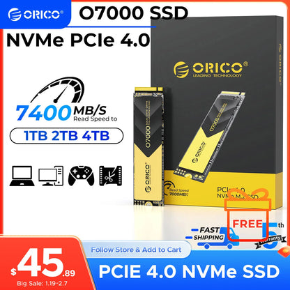 ORICO PCIe 4.0 M.2 NVMe SSD O7000 – 7400MB/s Internal Solid State Drive for PS5 Gaming & Content Creators (1TB/2TB/4TB, M Key 2280)