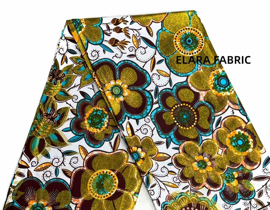 African Golden Glitter Wax Fabric - Soft Cotton Ankara Batik Print Material for Uniforms