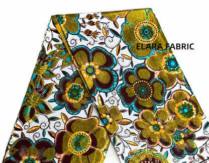 African Golden Glitter Wax Fabric - Soft Cotton Ankara Batik Print Material for Uniforms