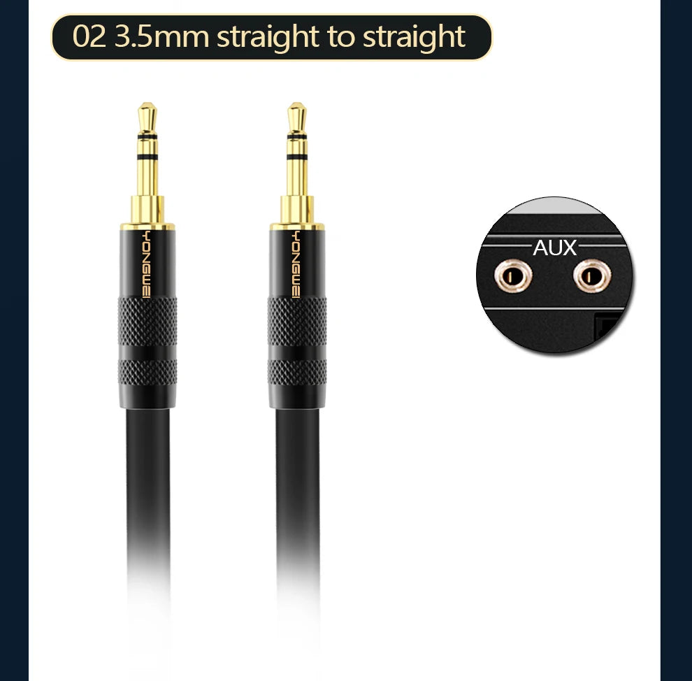 YONGWEI 3.5mm AUX Audio Cable - Straight to Curved Male-to-Male for Car, Mobile Phone, Computer, Speaker and Headset Extension