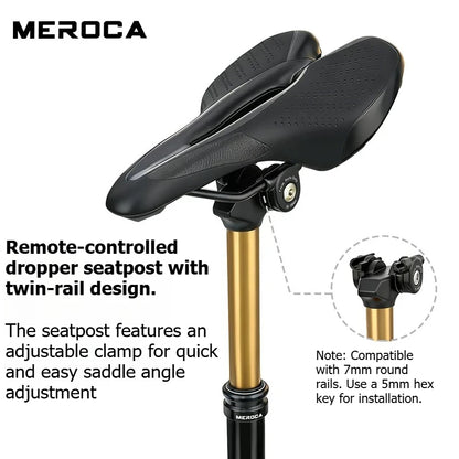 MEROCA Remote Dropper Seatpost - Internal Cable Routing Telescopic Seatpost for MTB, 27.2mm, 30.9mm & 31.6mm Options
