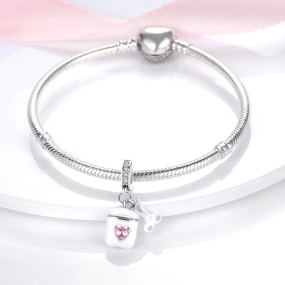 MULA Silver-Plated Sunflower & Four-Leaf Clover Dangle Charms - DIY 3MM Snake Chain Bracelet
