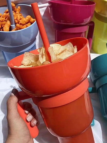 Creative All-in-One Popcorn Snack and Drink Cup with Handle - Water Cup and Straw Cup Combo