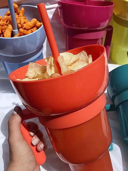 Creative All-in-One Popcorn Snack and Drink Cup with Handle - Water Cup and Straw Cup Combo