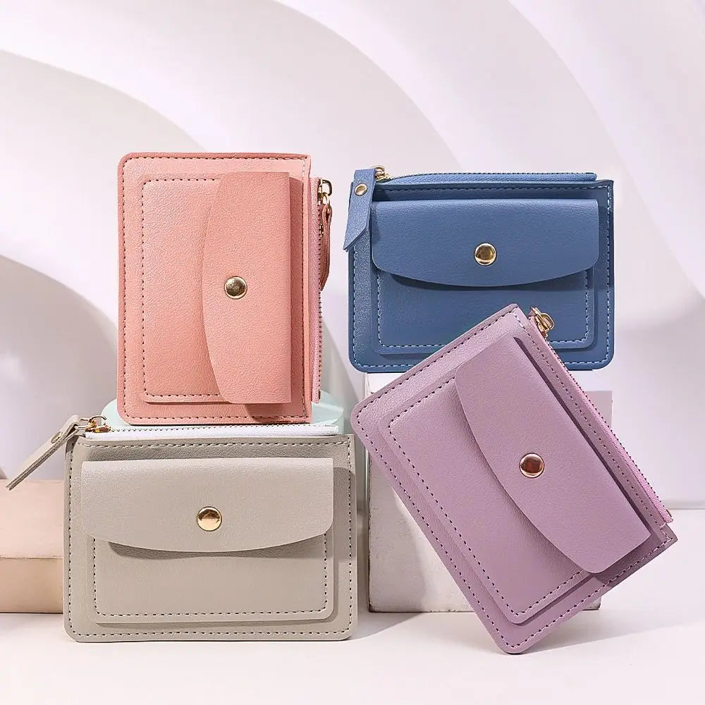 Stylish Short Coin Purse: PU Leather, Solid Color, Credit Card Holder, Zipper Wallet, Money Bag - Multi-Cards Holder