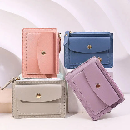 Stylish Short Coin Purse: PU Leather, Solid Color, Credit Card Holder, Zipper Wallet, Money Bag - Multi-Cards Holder