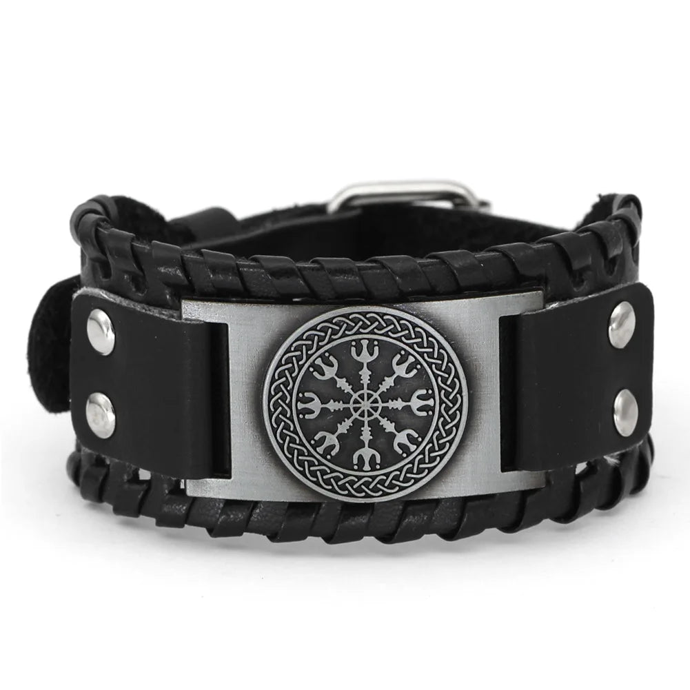 Trendy Viking Bracelet – Nordic Rune Compass & God Bird Charm Leather Woven Jewelry for Men, Fashion Accessory & Party Gift