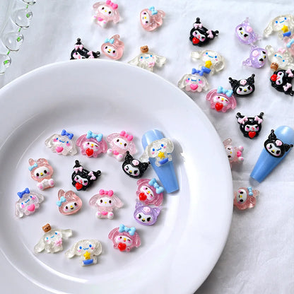 120PCS Sanrio Nail Charms Set - Kuromi, Cinnamoroll, and My Melody Resin Decorations for DIY Manicure Nail Art