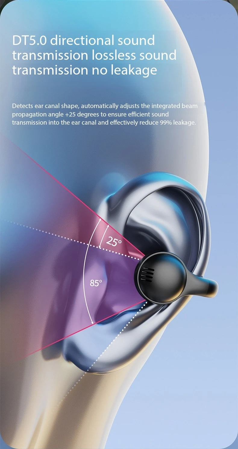Wireless Bluetooth Earphones with Mirror Display – Soft Silicone Ear Clip, Noise Reduction, HD Sound, Lossless Audio for Sports