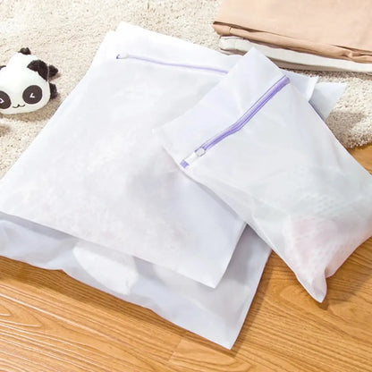 3-Piece Purple Mesh Laundry Bag Set — Zippered Clothes Washing Care Bags