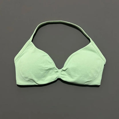 Histello Women’s Strappy Sports Bra - Seamless High-Support Yoga, Running and Workout Halter Top