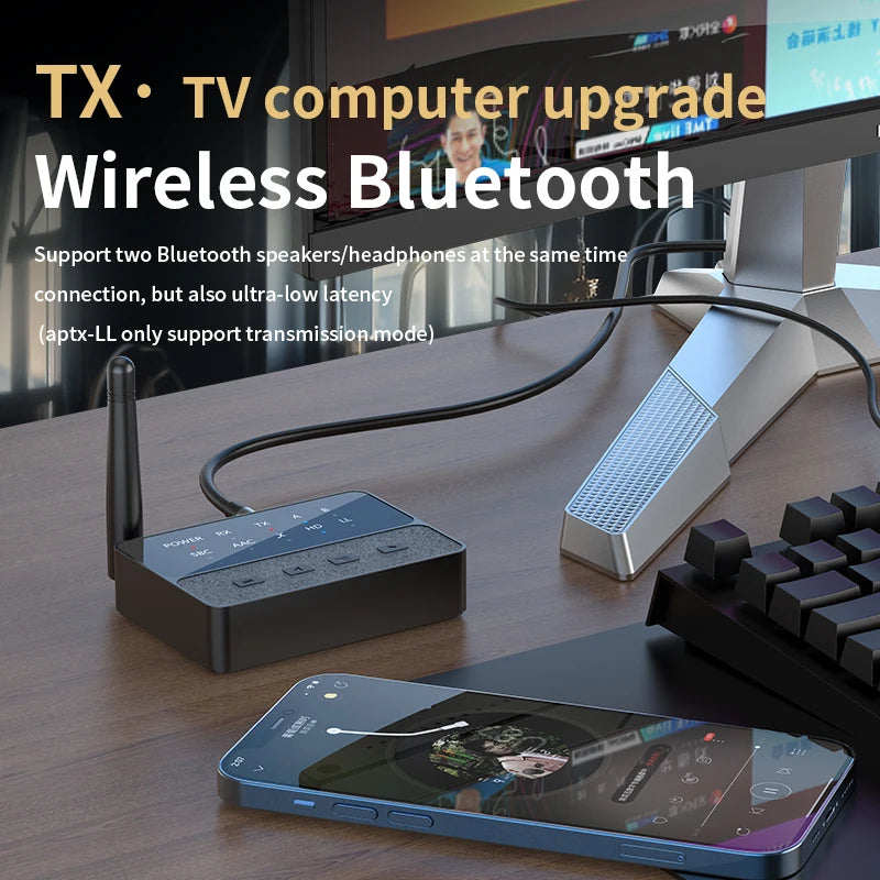 Qualcomm Bluetooth 5.3 aptX/HD/LL Audio Adapter | 3.5mm AUX, R/L Wireless Stereo Receiver & Transmitter for Dual Bluetooth Device Connection