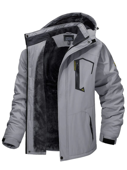 Men’s Fleece Lined Mountain Jacket - Removable Hooded Winter Ski, Snowboard and Hiking Parka Coat