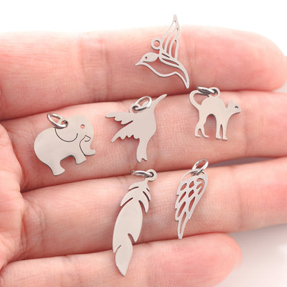 5PCS Animal Claw Charms Set – Stainless Steel Cat, Elephant, Hummingbird & Yoga DIY Pendants for Necklaces & Earrings