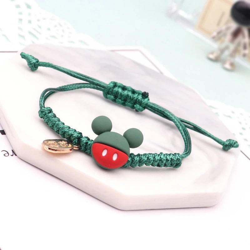Mickey Mouse Hand-Woven Rope Bracelet – Cute Couple & Friends Fashion Jewelry, Adjustable Student Gift Wristband for Birthday & Casual Wear