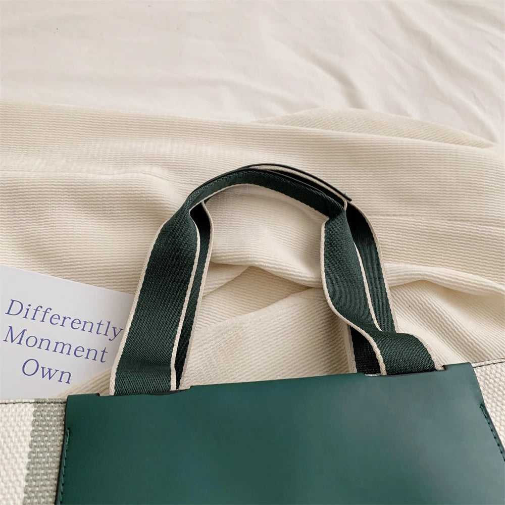 MOODS Quality Canvas Tote Bag for Women 2023 – Luxury Designer Handbag, Contrast Color Striped, Big Shoulder Crossbody Shopper Totes