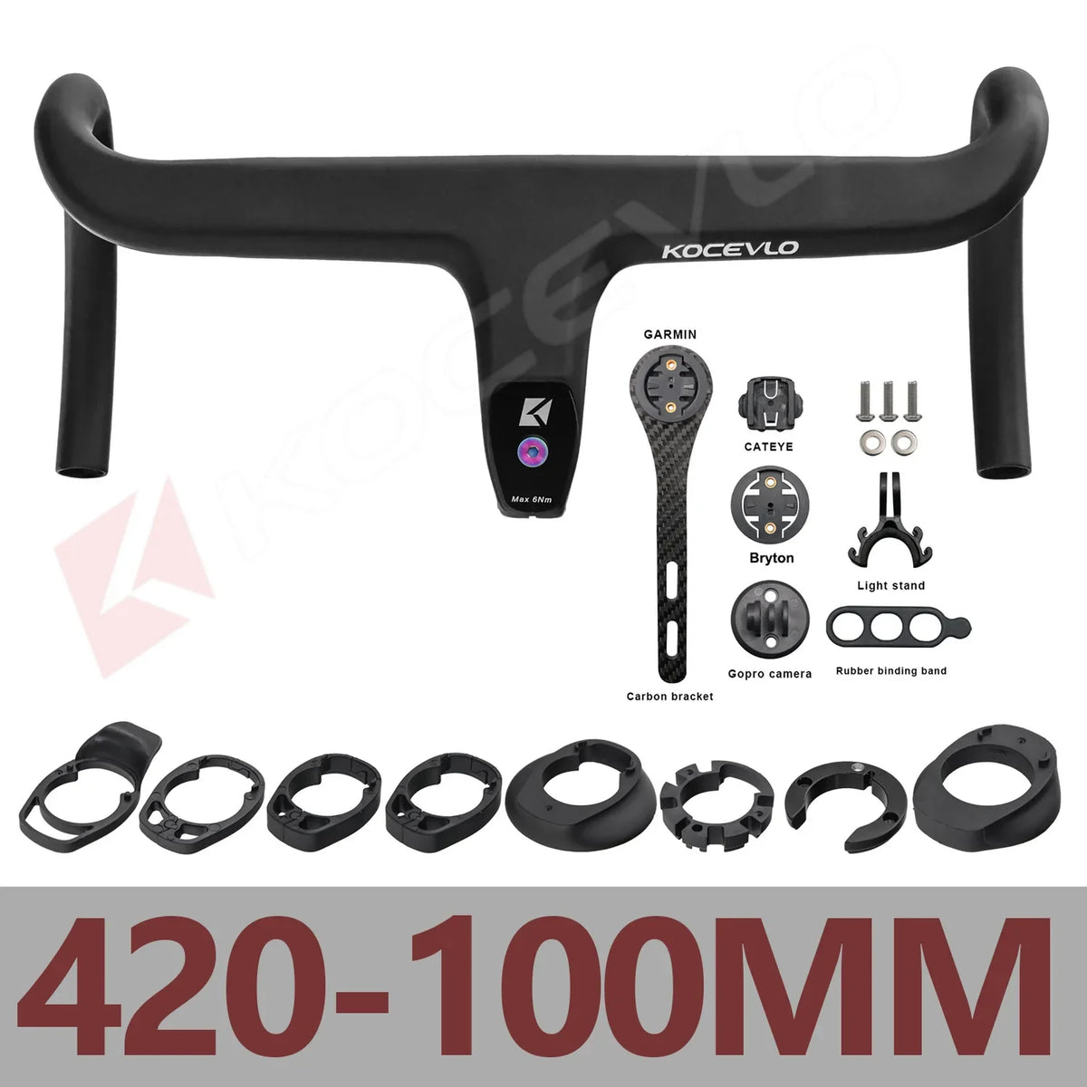 KOCEVLO Carbon Fiber Road Bike Handlebar - Integrated Internal Cable Routing Drop Bar with Computer Mount and Washers