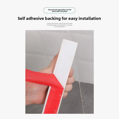 Collapsible Silicone Shower Water Barrier - Self-Adhesive Waterproof Threshold Strip for Bathroom Wet-Dry Separation