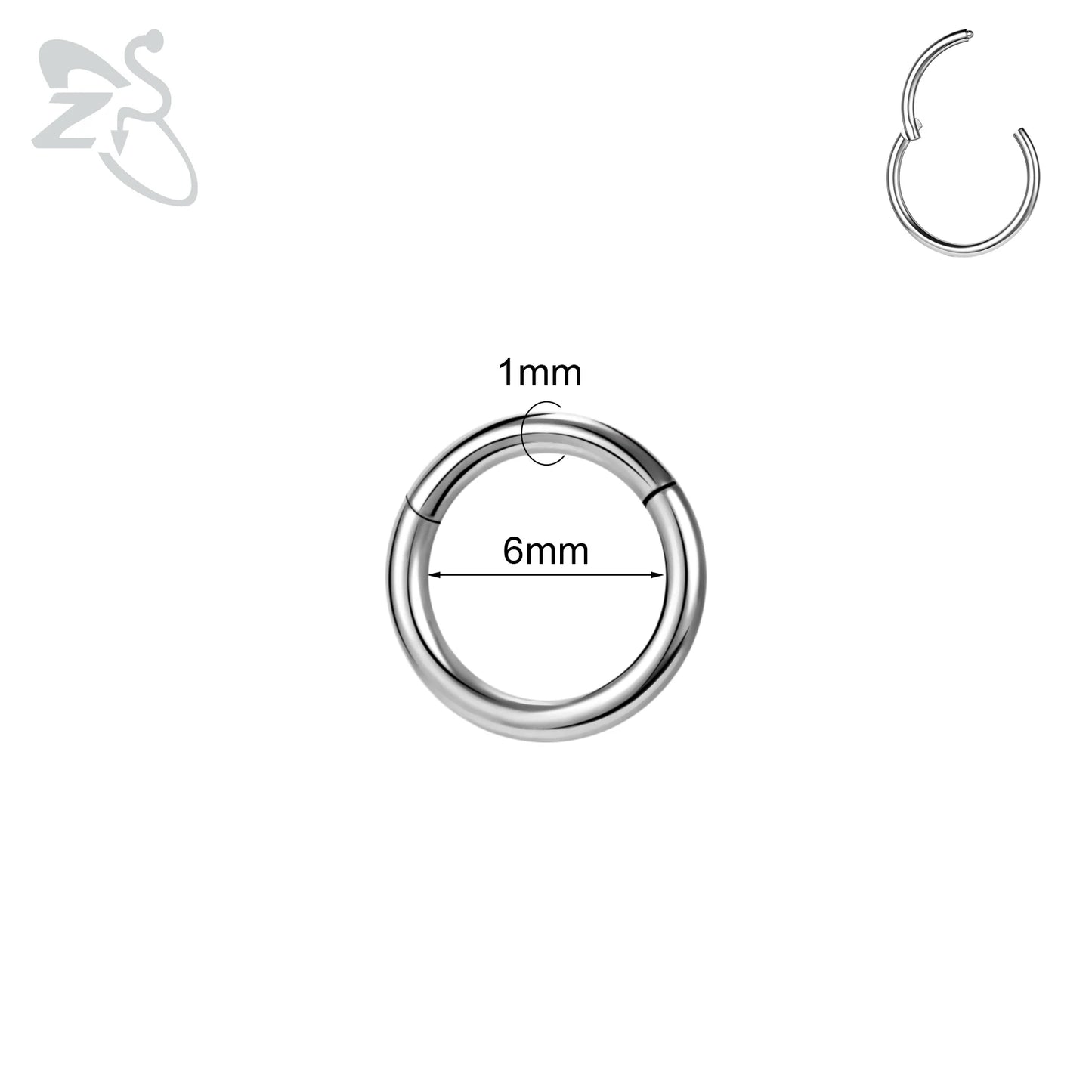 ZS G23 Titanium Steel Nose Ring – Round Septum & Cartilage Piercing Jewelry for Men & Women (20G/18G/16G, 6–14mm)