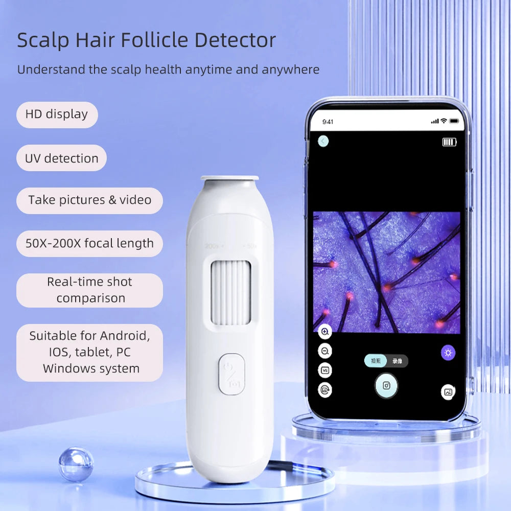 50X–200X Hair Follicle & Scalp Analyzer Microscope – High Definition Skin Detector with App Support Wireless Skin Testing Tool